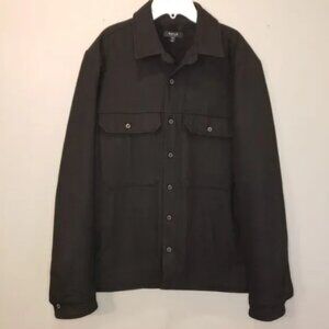DSTLD Mens S Sherpa Lined Wool Shacket Black Button Up Jacket Collar